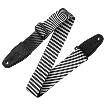 Levy's Polyester Guitar Strap Black and White Worm Hole Optical Illusion Print Strap with Black Leather Ends