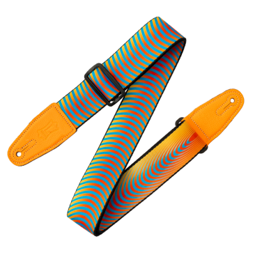 Levy's Polyester Guitar Strap Orange Sonic Boom Optical Illusion Print Strap with Orange Leather Ends