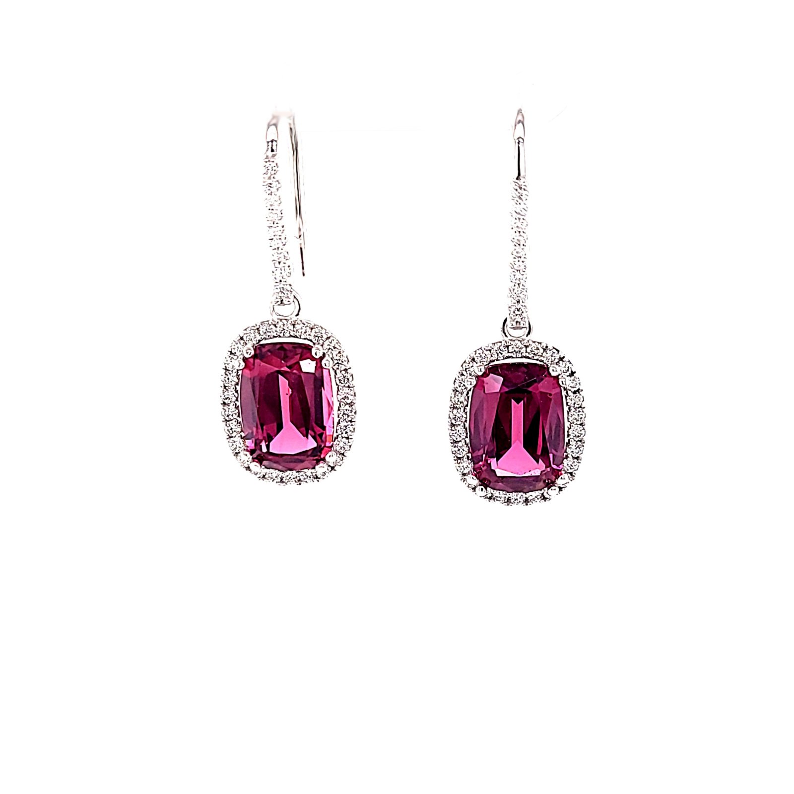 Rhodolite Garnet Diamond Earrings 5.86ctw Rhodolite Garnet .50ctw Diamonds in 14K White Gold