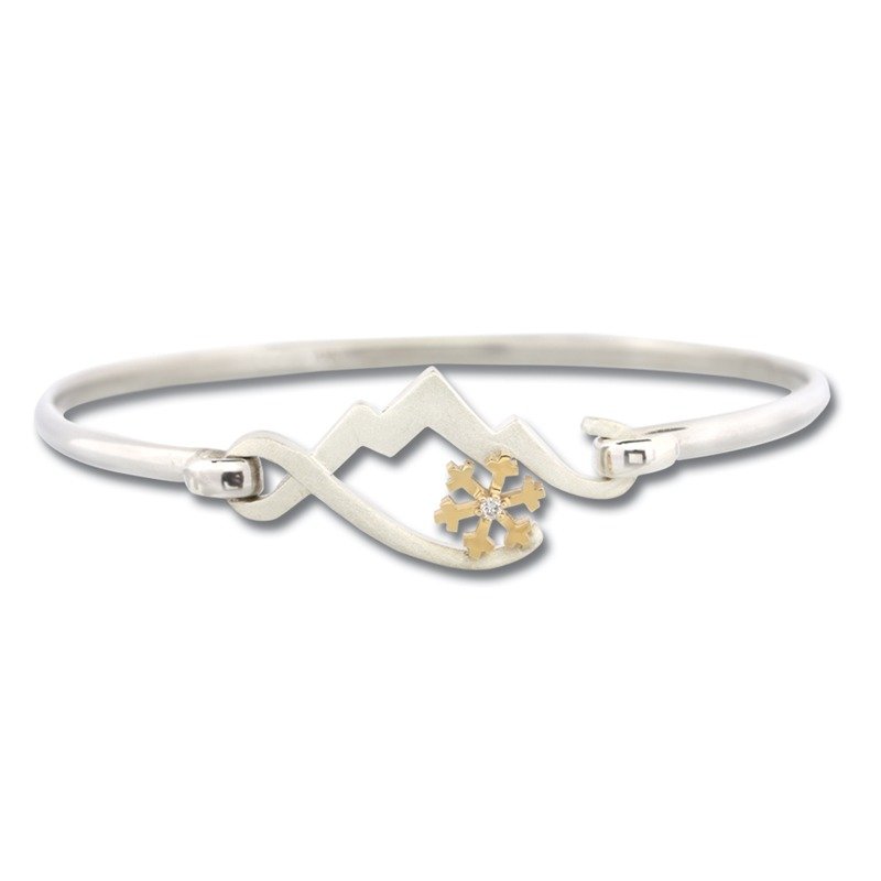 Mountain Diamond Snowflake Wire Bracelet .02ctw Diamond in Sterling Silver 10K Yellow Gold