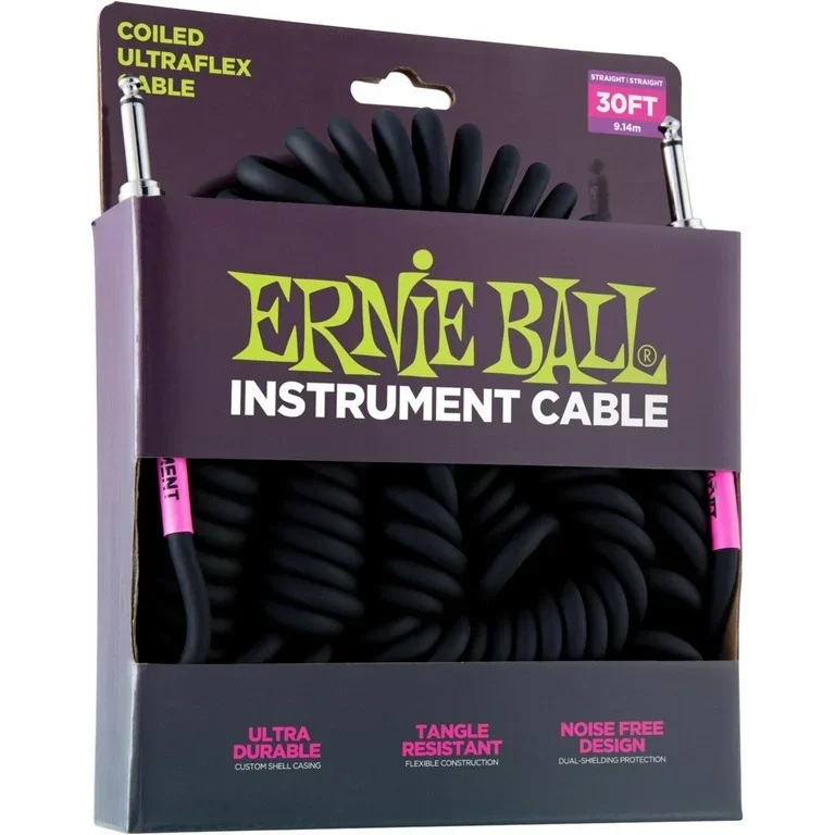 Ernie Ball Coiled Instrument Cable 30 ft Straight to Straight