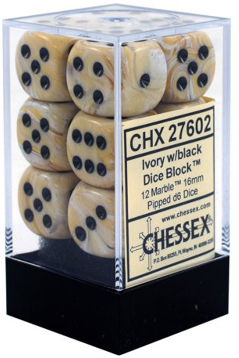 Marble 12D6 Ivory/Black 16mm