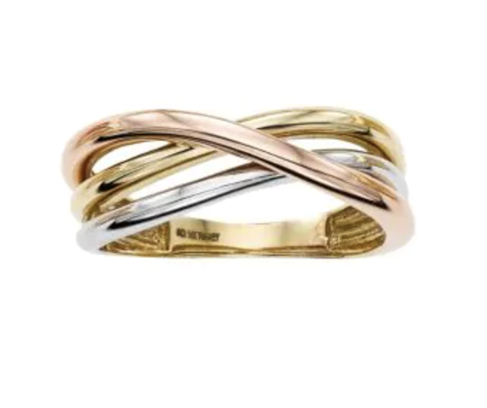 14K Tri-Color Gold Crossover Ring - Size 7