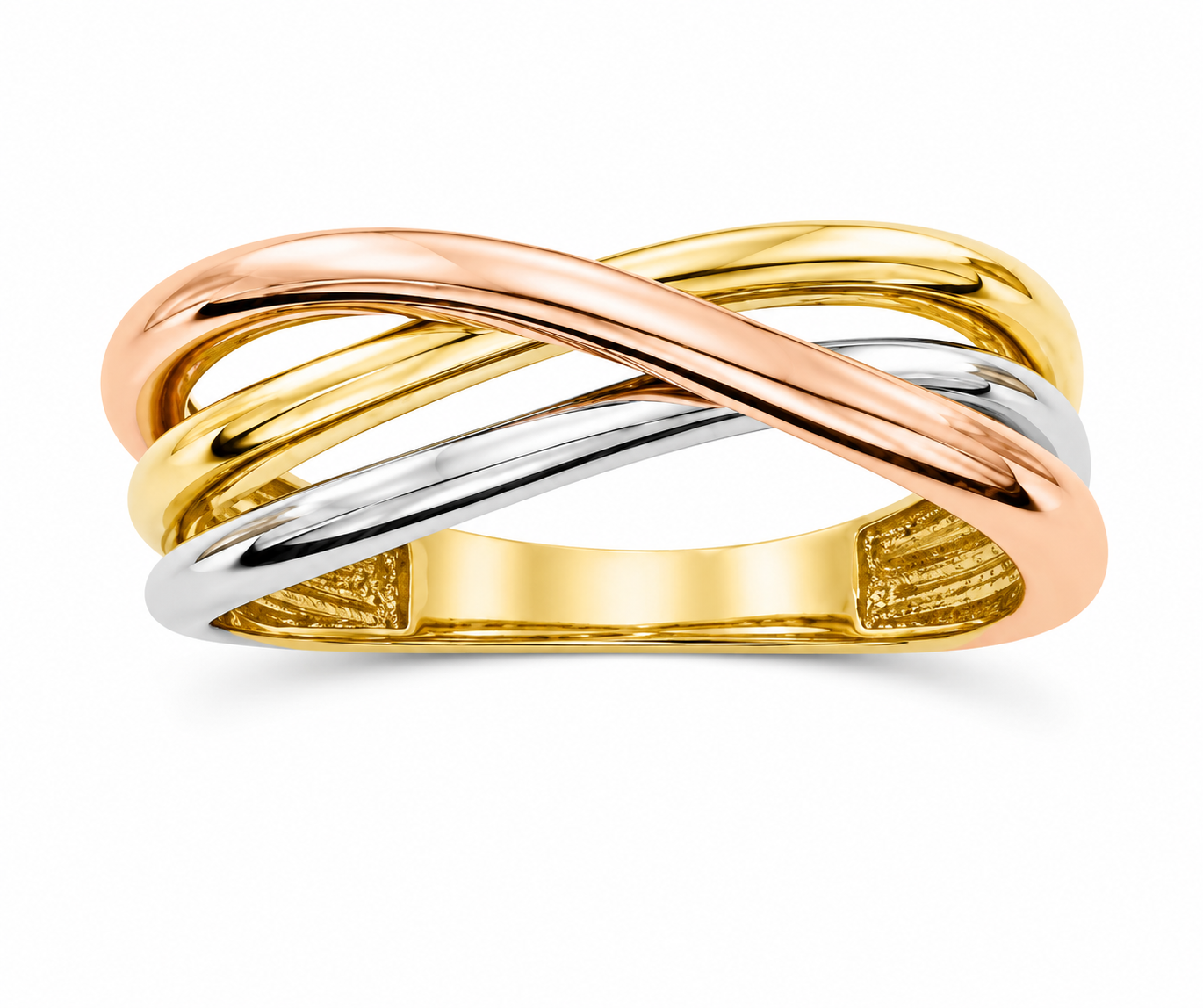 14K Tri-Color Gold Crossover Ring - Size 7
