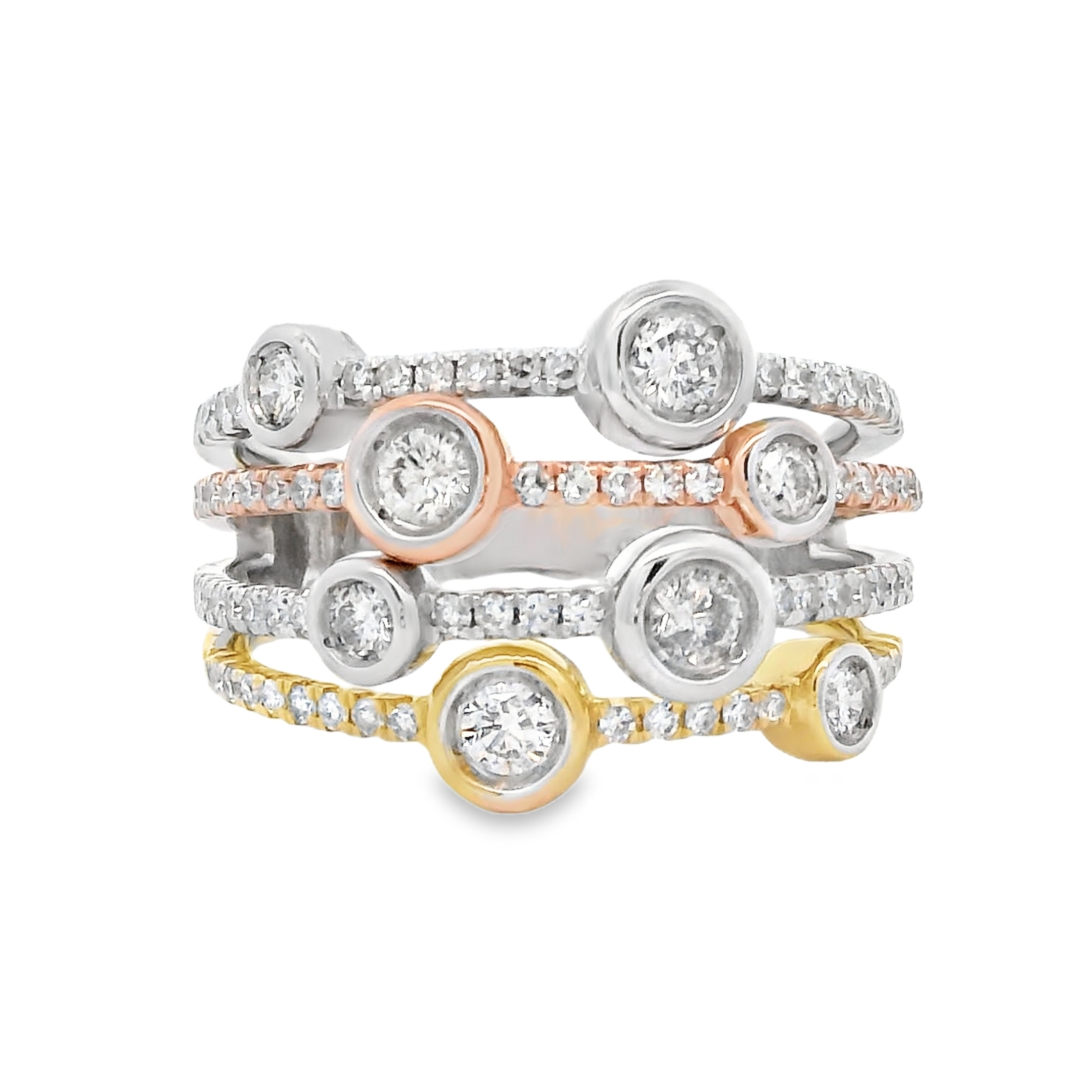14K Tri-Color Gold Diamond Fashion Ring 0.86ctw