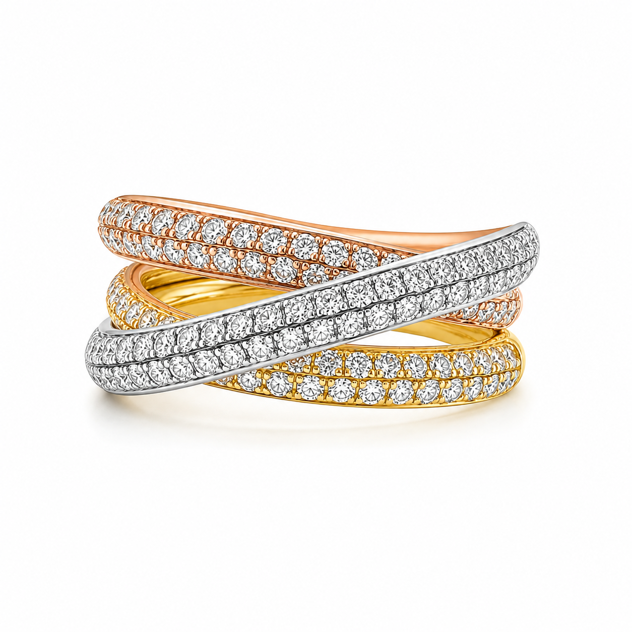 14K Tri-Color Gold Diamond Fashion Ring 1.18ctw