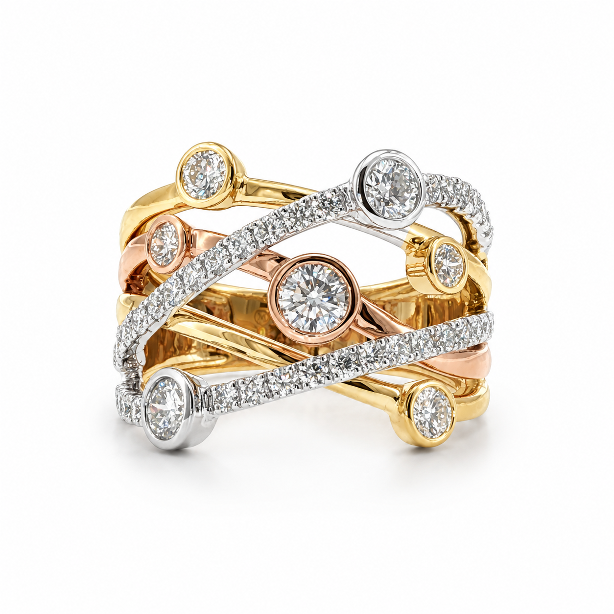 14K Tri-Color Gold Diamond Fashion Ring 1.37ctw