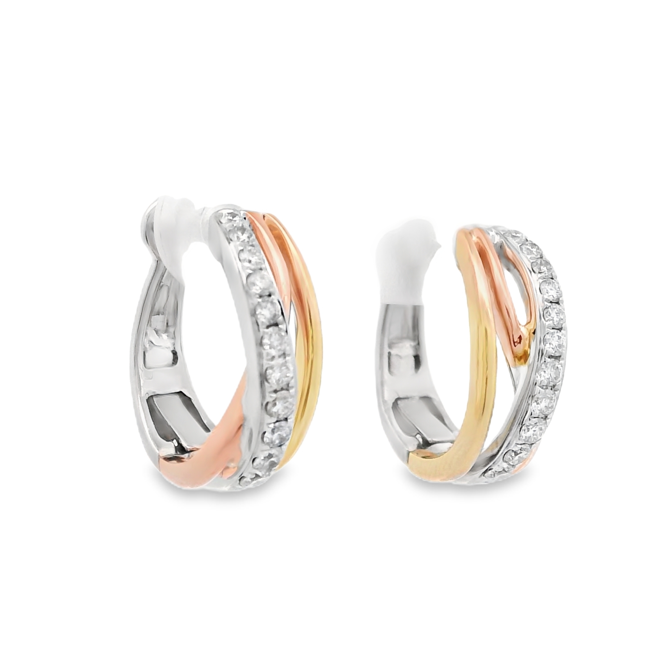 14K Tri-Color Gold Diamond Hoop Earrings 0.44ctw