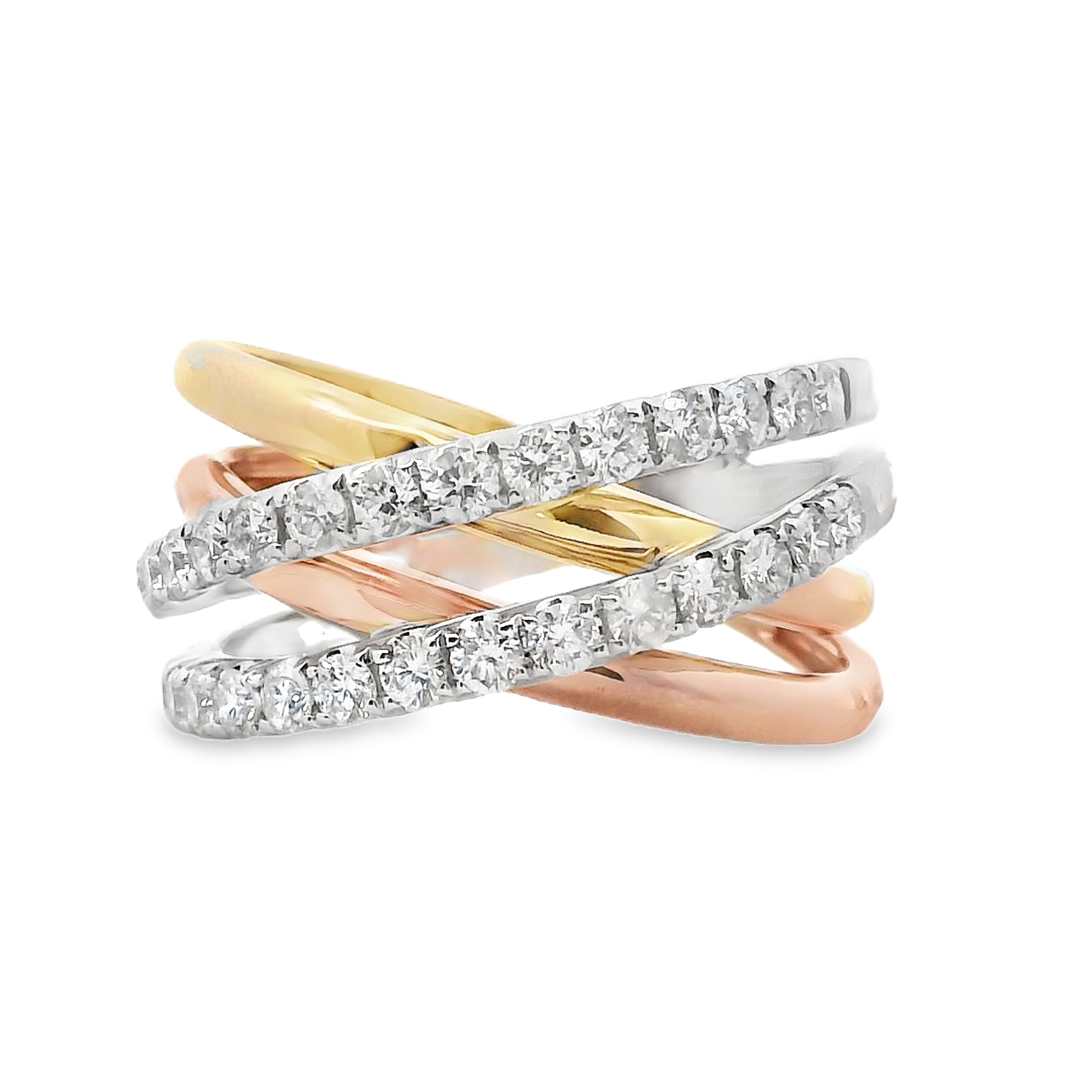 14K Tri-Colored Gold Diamond Fashion Ring 0.83ctw