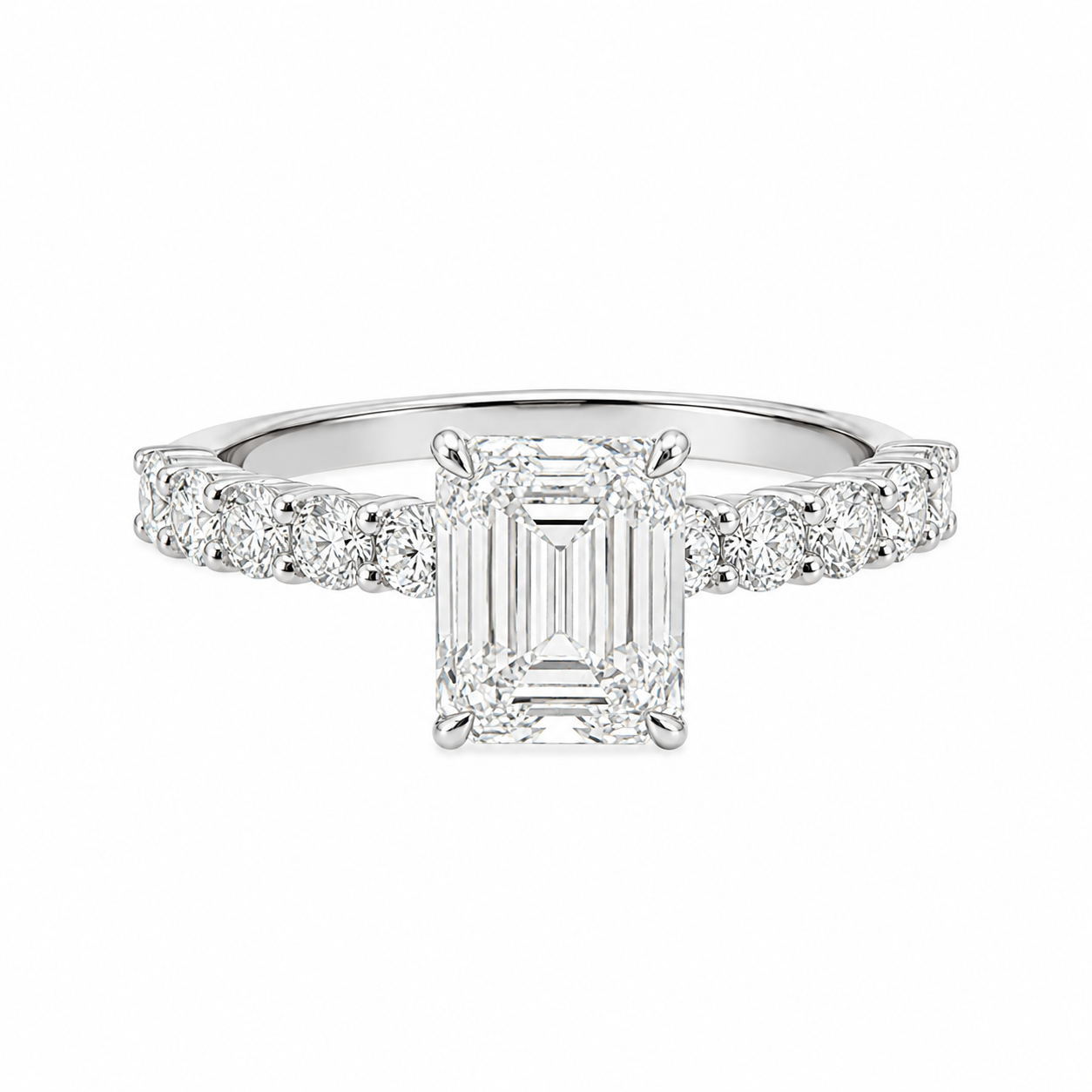 14K White Gold Certified Lab Grown Emerald Cut Diamond Solitaire Wedding Ring Set 5.11ctw