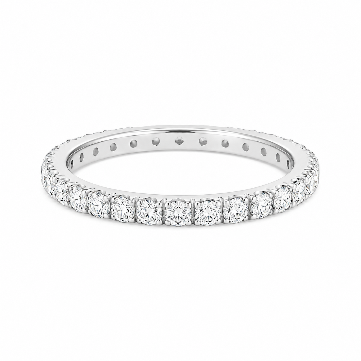 14K White Gold French Pave Diamond Eternity Band 1.03ctw - Size 9