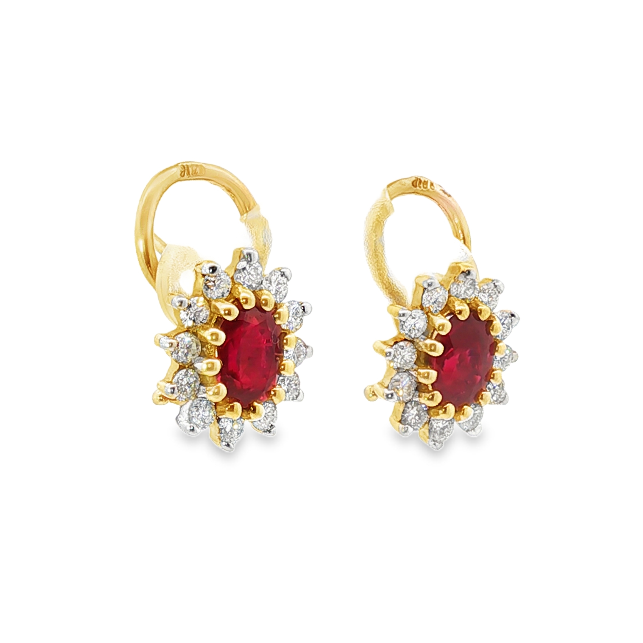 14K Yellow Gold Ruby and Diamond Vintage Earrings 3.15ctw 