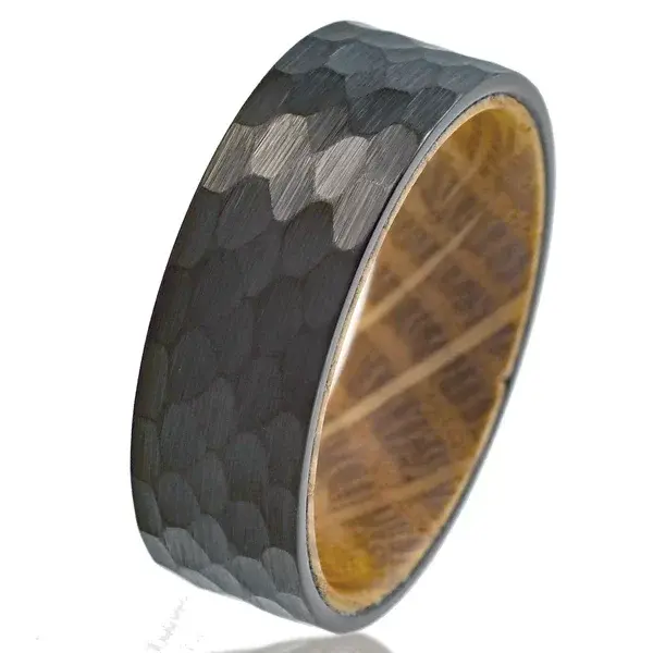 Black Tungsten Ring w/Whiskey Barrel Oak Wood - 8mm Size 10.5