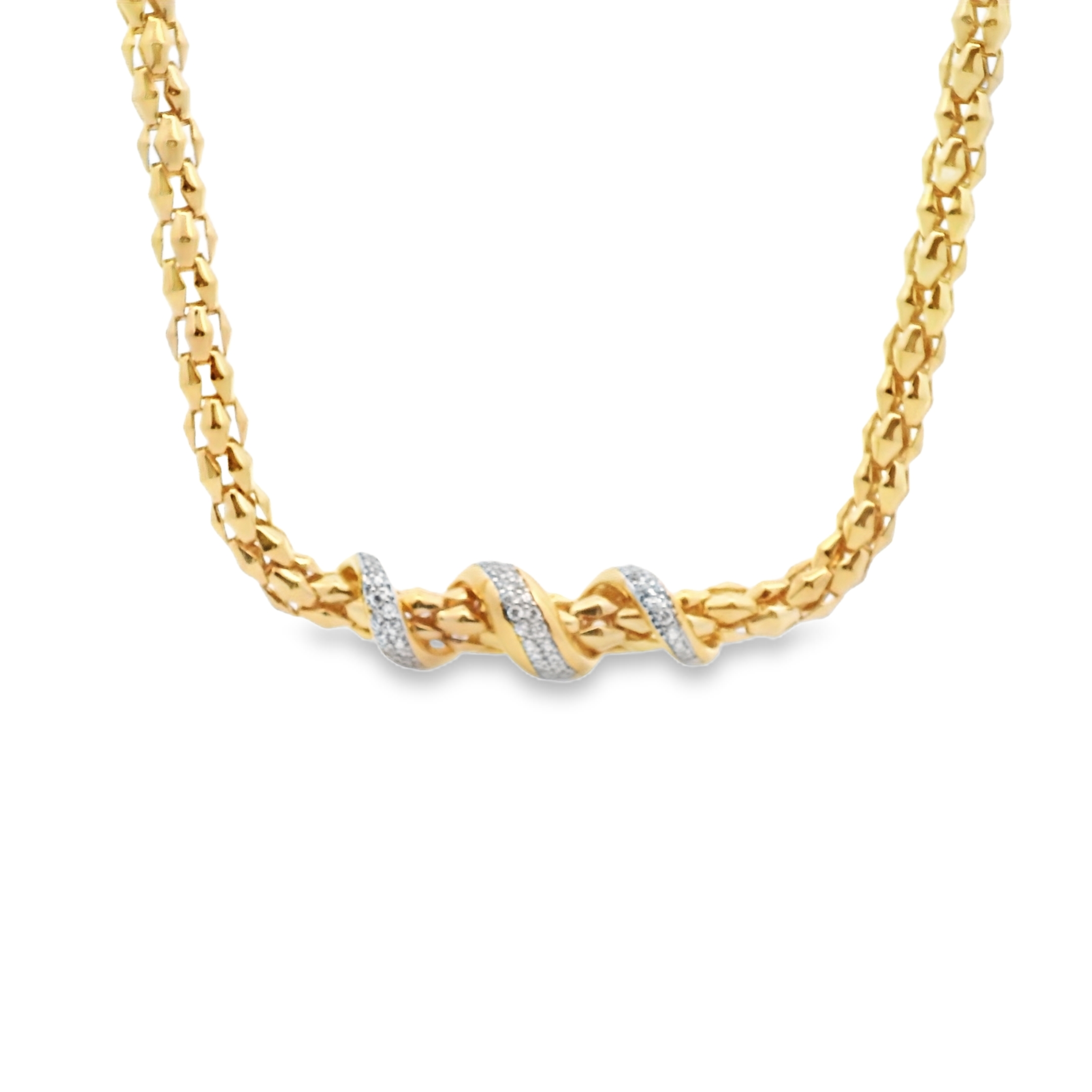 Italian Silver/18K Yellow Gold Popcorn Link Necklace by Marcello Pane 