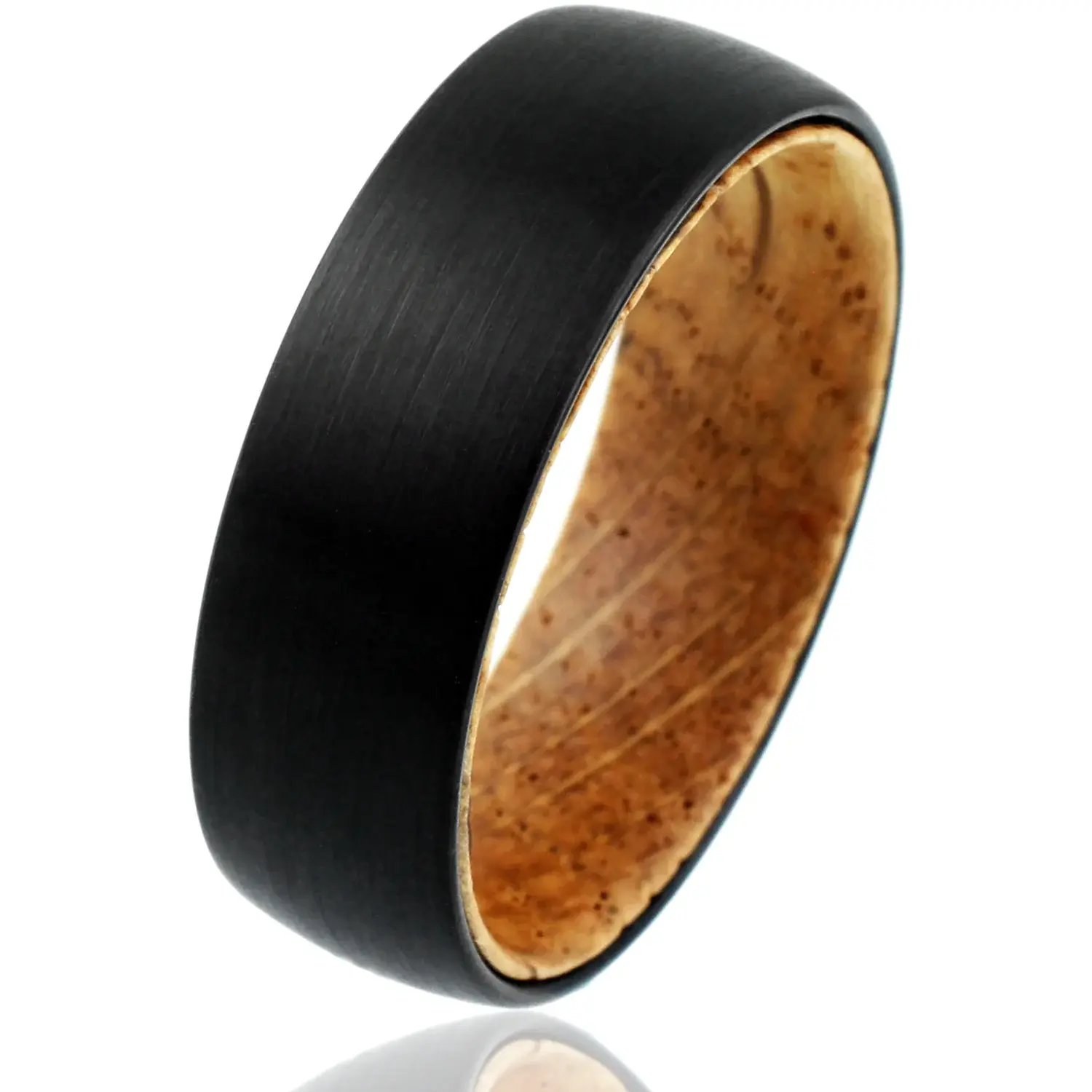 Satin Finish Black Tungsten with Whiskey Barrel Oak Wood 8mm - Size 10.5