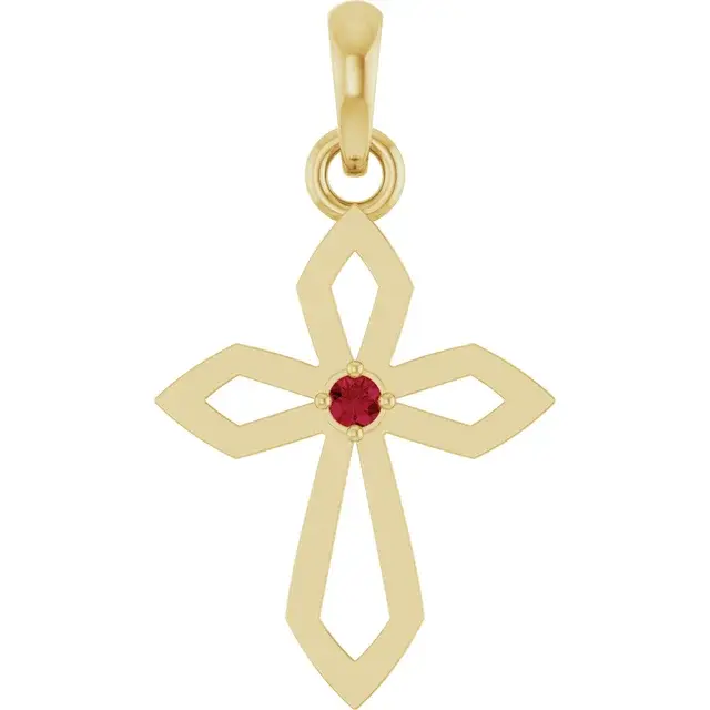 14K Yellow Gold, 1.5 mm Round, Ruby A quality, Accented Cross Pendant Mounting