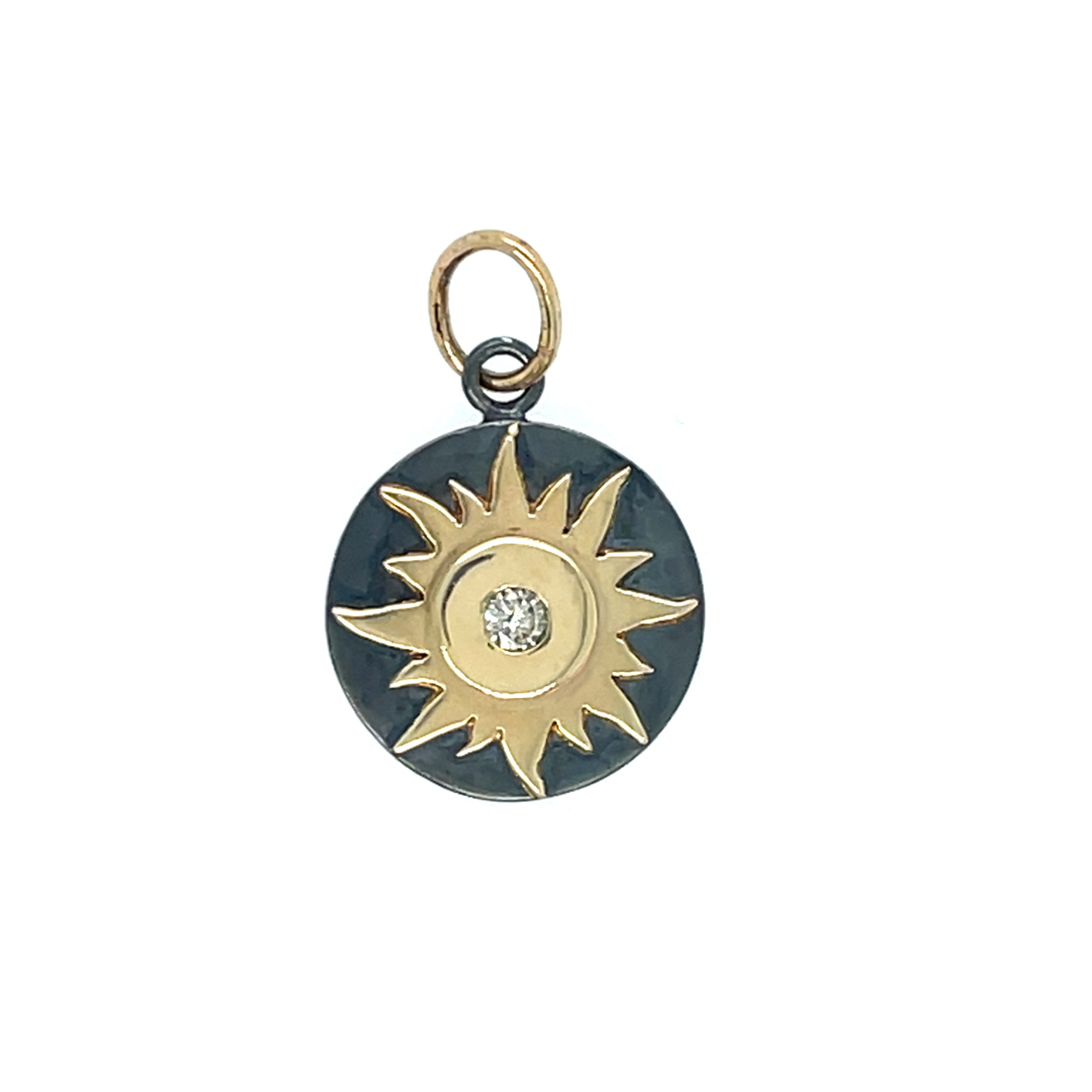 Golden Sun pendant with Champagne Diamond accent approx. .10ct, and Oxidized Sterling Silver 