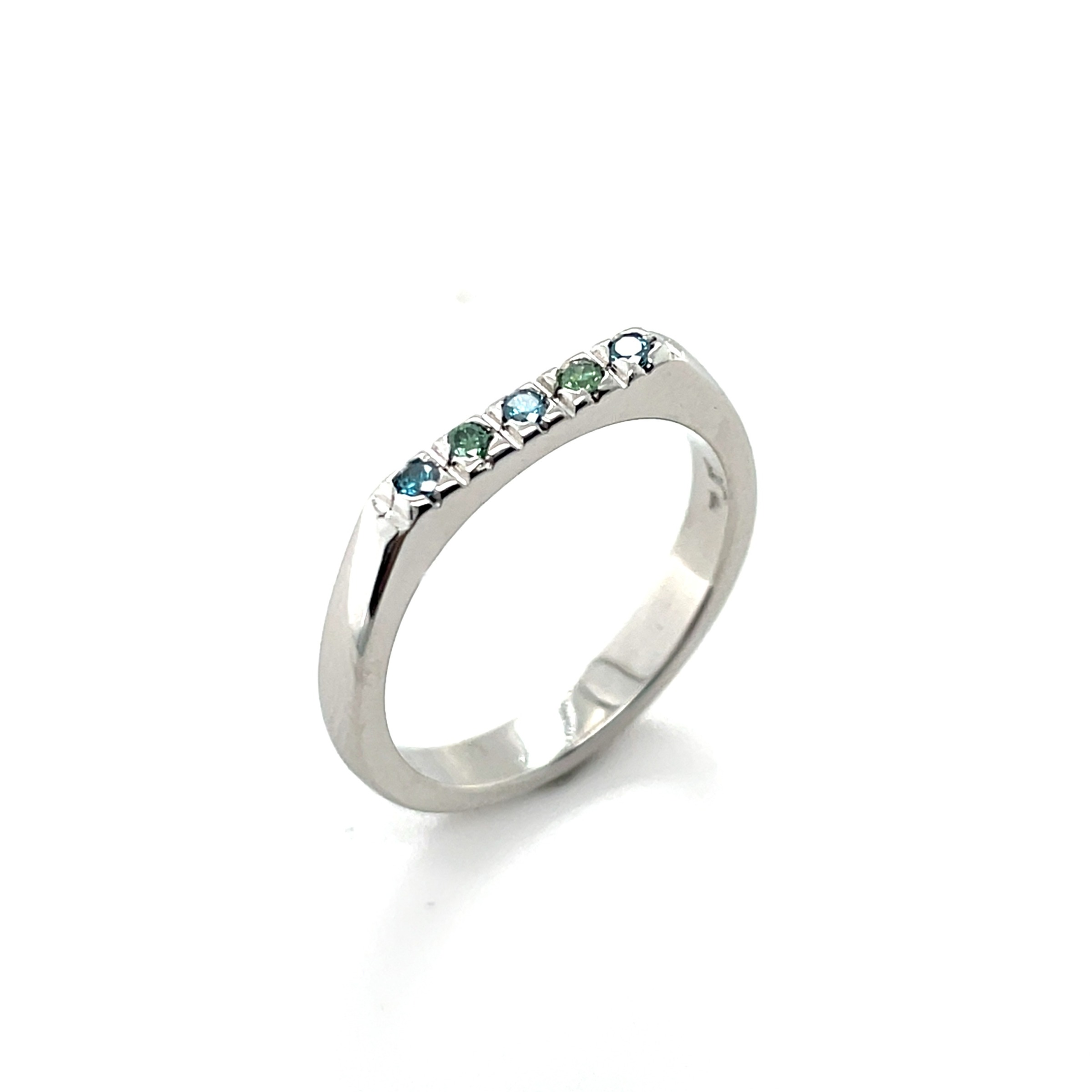 Platinum Band with 5 Colored Diamonds .10ctw 