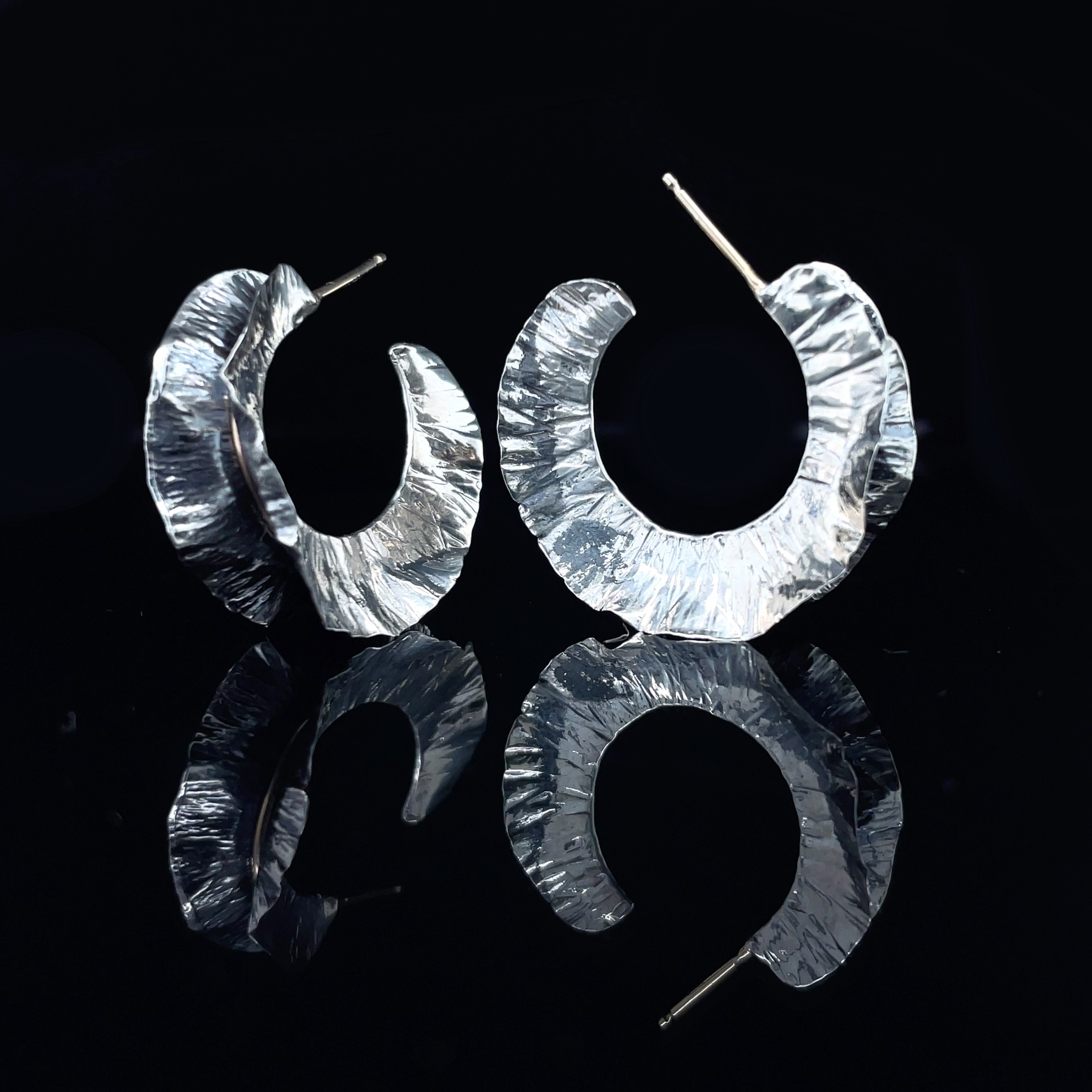 Sterling Fold Formed, Oxidixed with 10k Yellow gold accent and 14ky posts, Sterling nuts