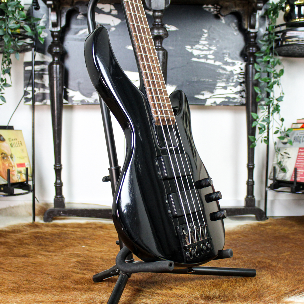 Preowned 1990s Aria Pro II Integra IGB-58 4-String Bass Guitar - Black Nitro Refin (Faith No More Billy Gould Tribute)