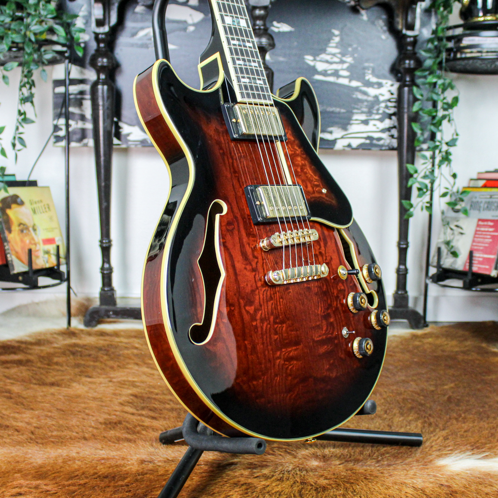 Preowned Ibanez AM153QA Artstar Standard Semi-Hollow Body Electric Guitar - Dark Brown Burst w/ OHSC