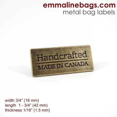 Emmaline Metal Bag Label: Handcrafted - MADE IN CANADA - Antique Brass