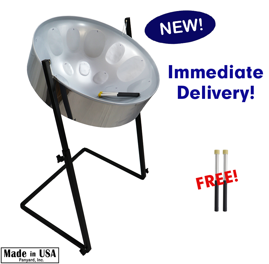 Panyard C-20 Lead Steel Pan - High Gloss Silver PACKAGE - Pan + Stand + FREE Mallets