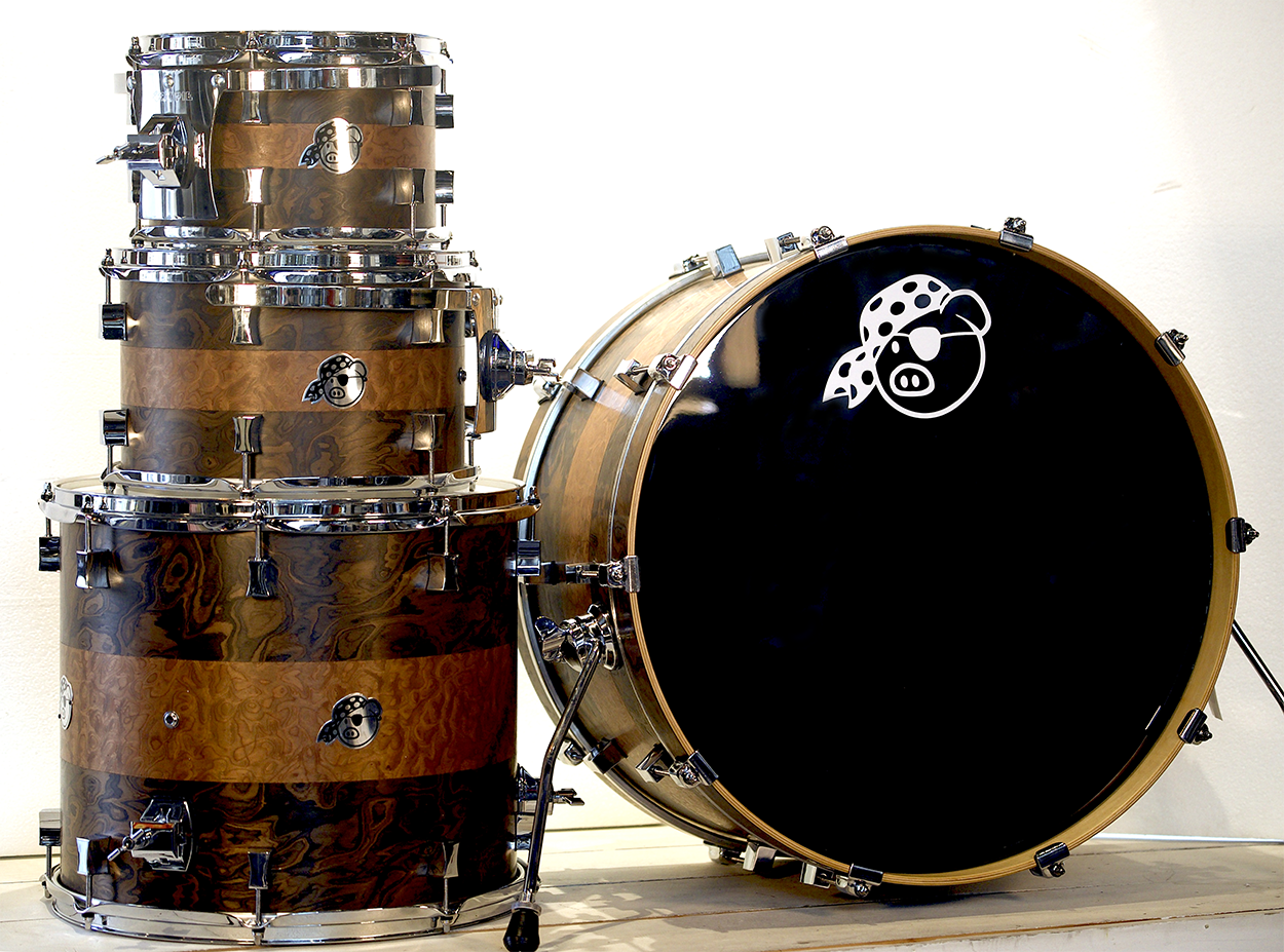 Pork Pie Percussion 4-Piece Custom 8-Ply Maple Drum Set (10/12/16/22) with Walnut/Sapele Satin Veneer