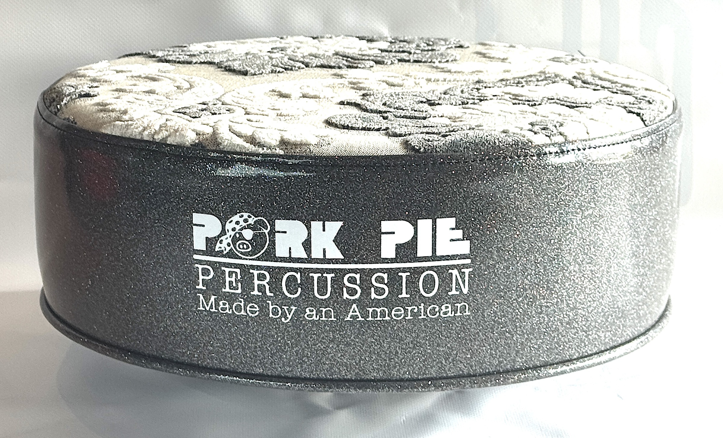 Pork Pie Percussion Custom Throne (TOP ONLY) in Vintage Textured Curtain Top and Grey Sparkle Side