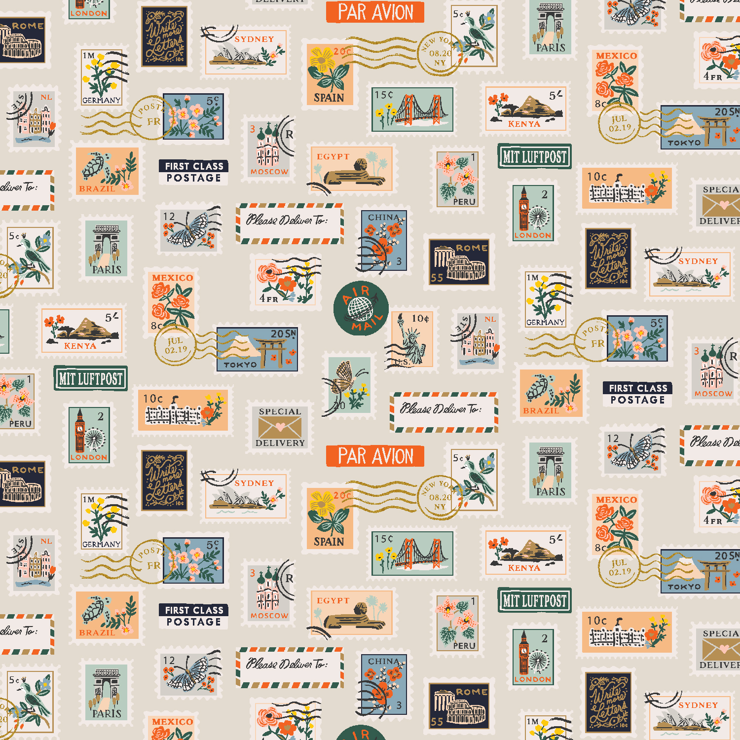 RPC Bon Voyage Postage Stamps - Flax Metallic Fabric