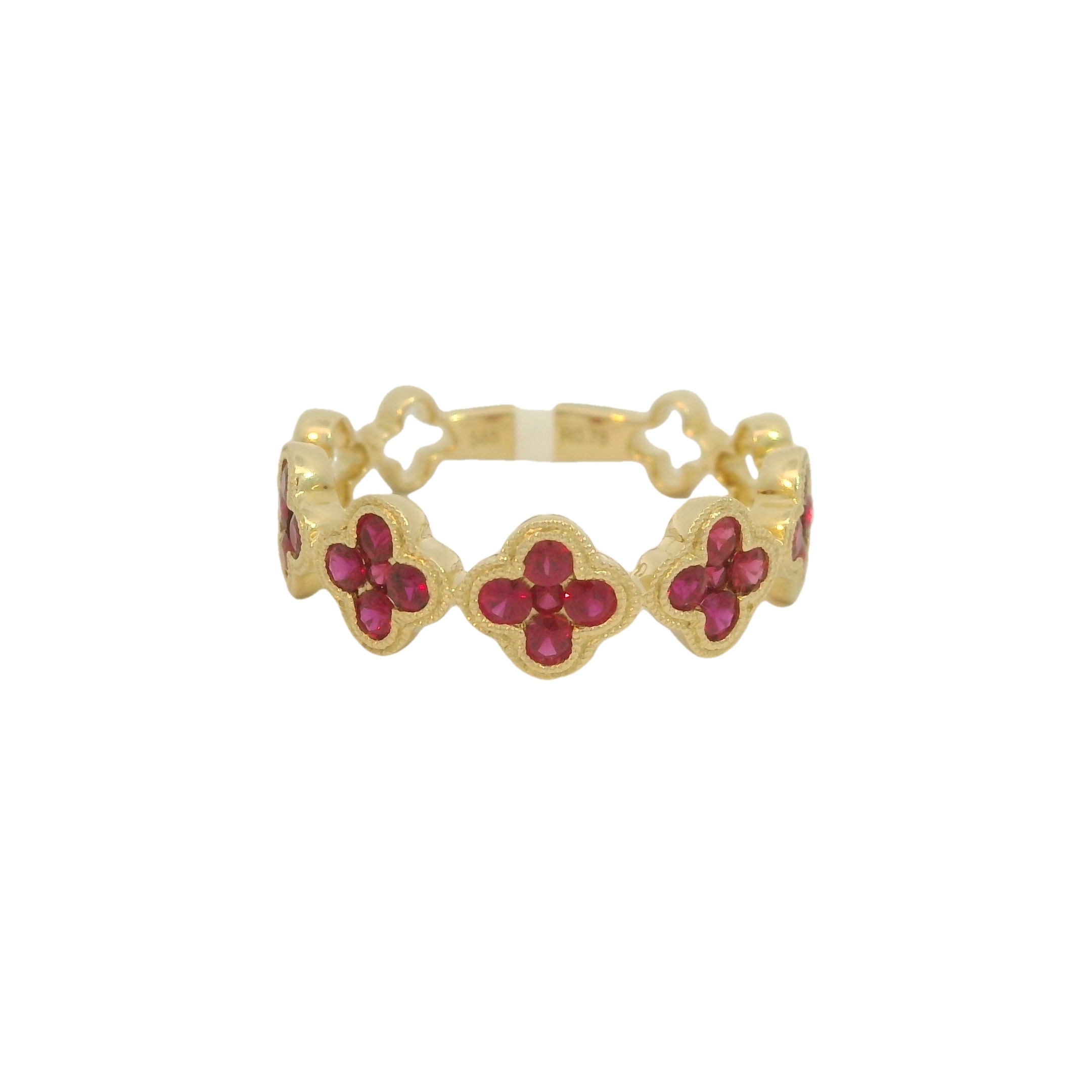 14kt Yellow Gold and 25 Round, Rubies - .78 Carats, in Clover Style Fashion Band