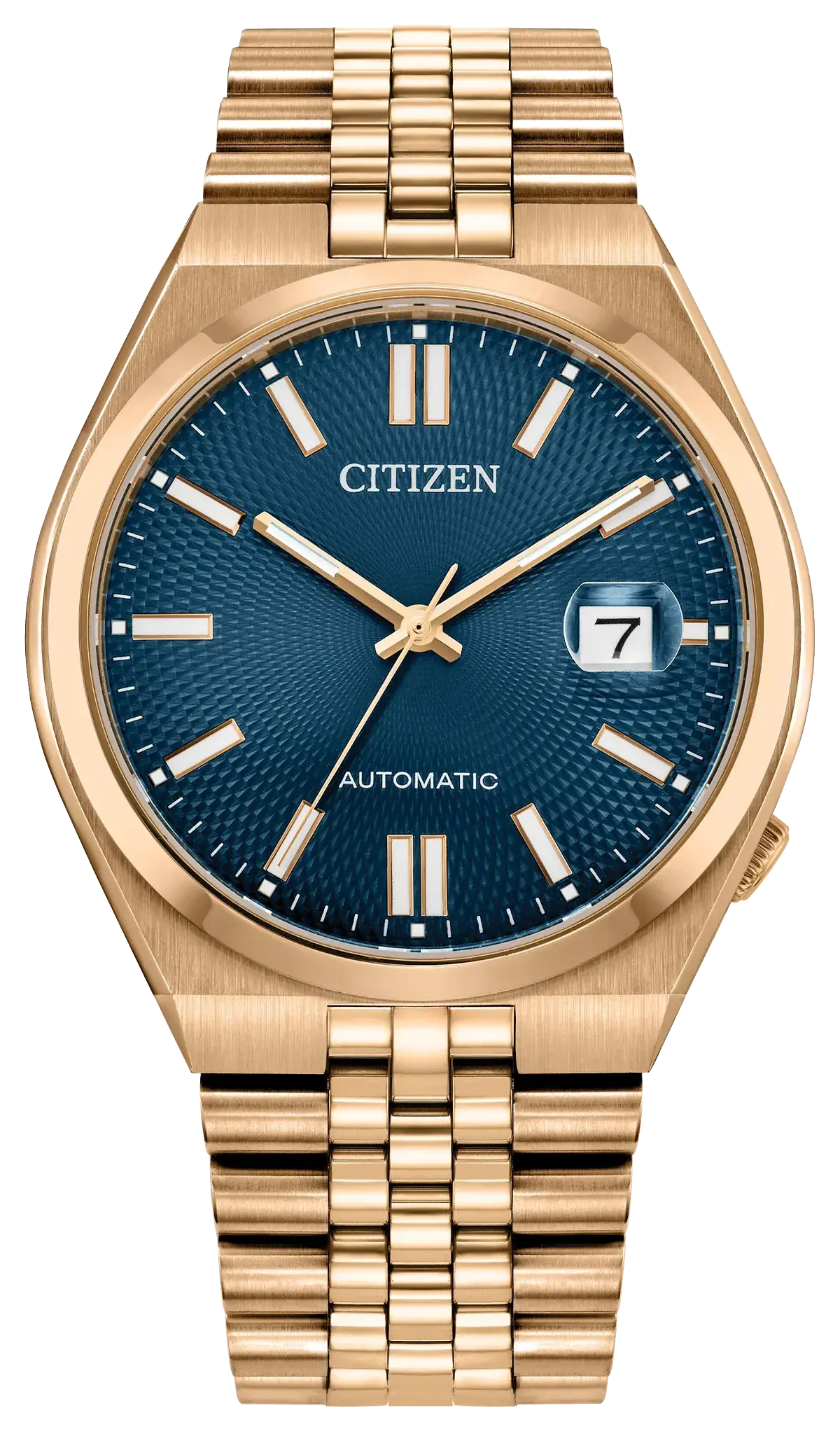 Men's Rose-Tone Stainless Steel Automatic TSUYOSA 60 watch Sunray Blue Dial. NK0023-57L