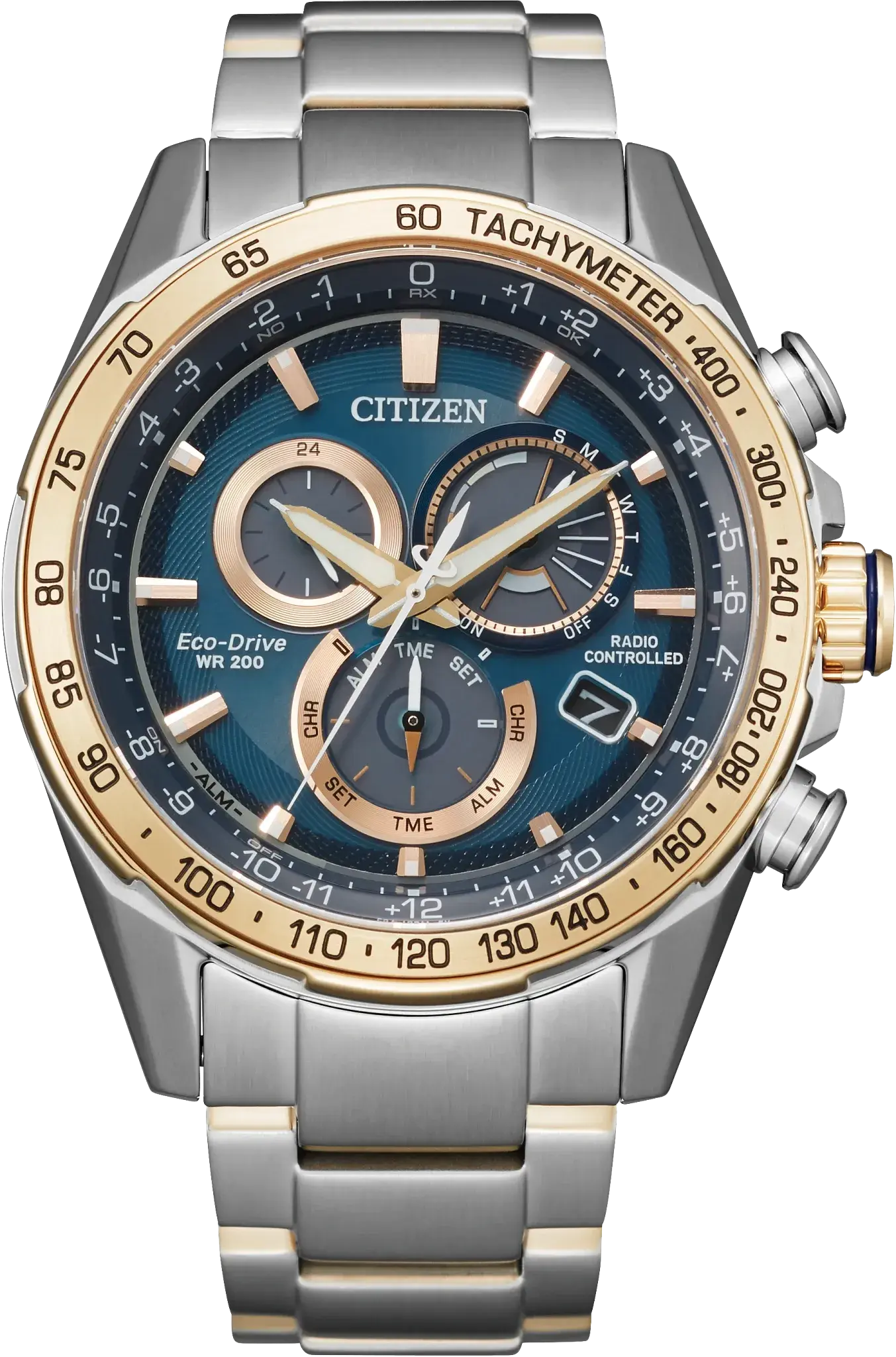 Men's Two-Tone Stainless Steel PCAT Eco-Drive watch with a Blue Dial.  CB5916-59L