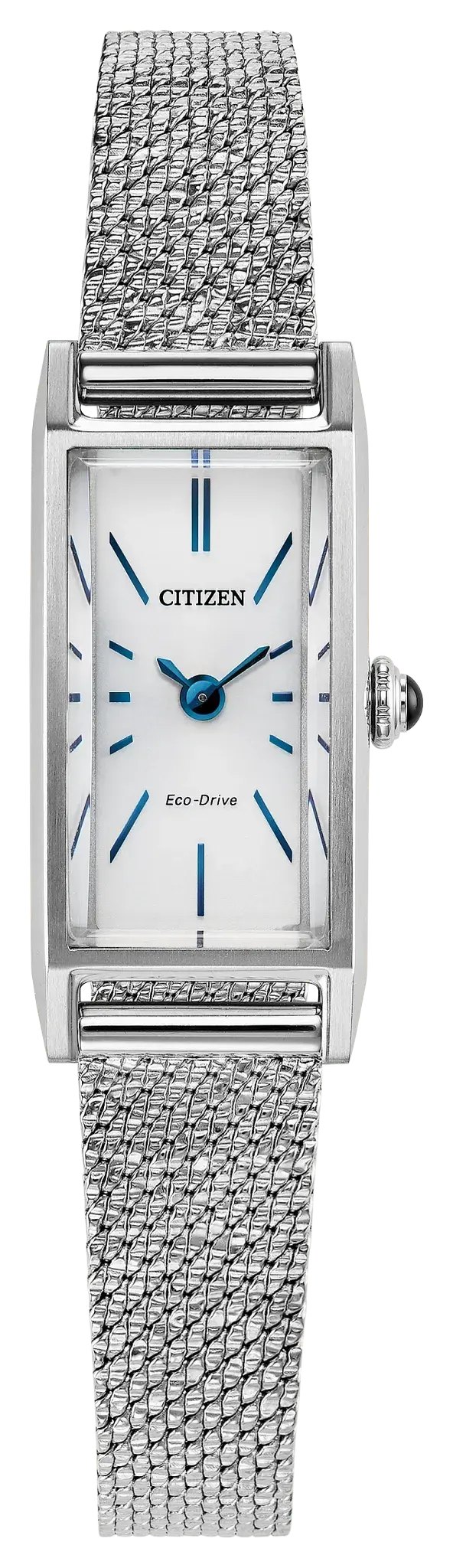 Women's Eco-Drive Stainless Steel Fio watch with a Silver Sunray Dial. EG7128-59E