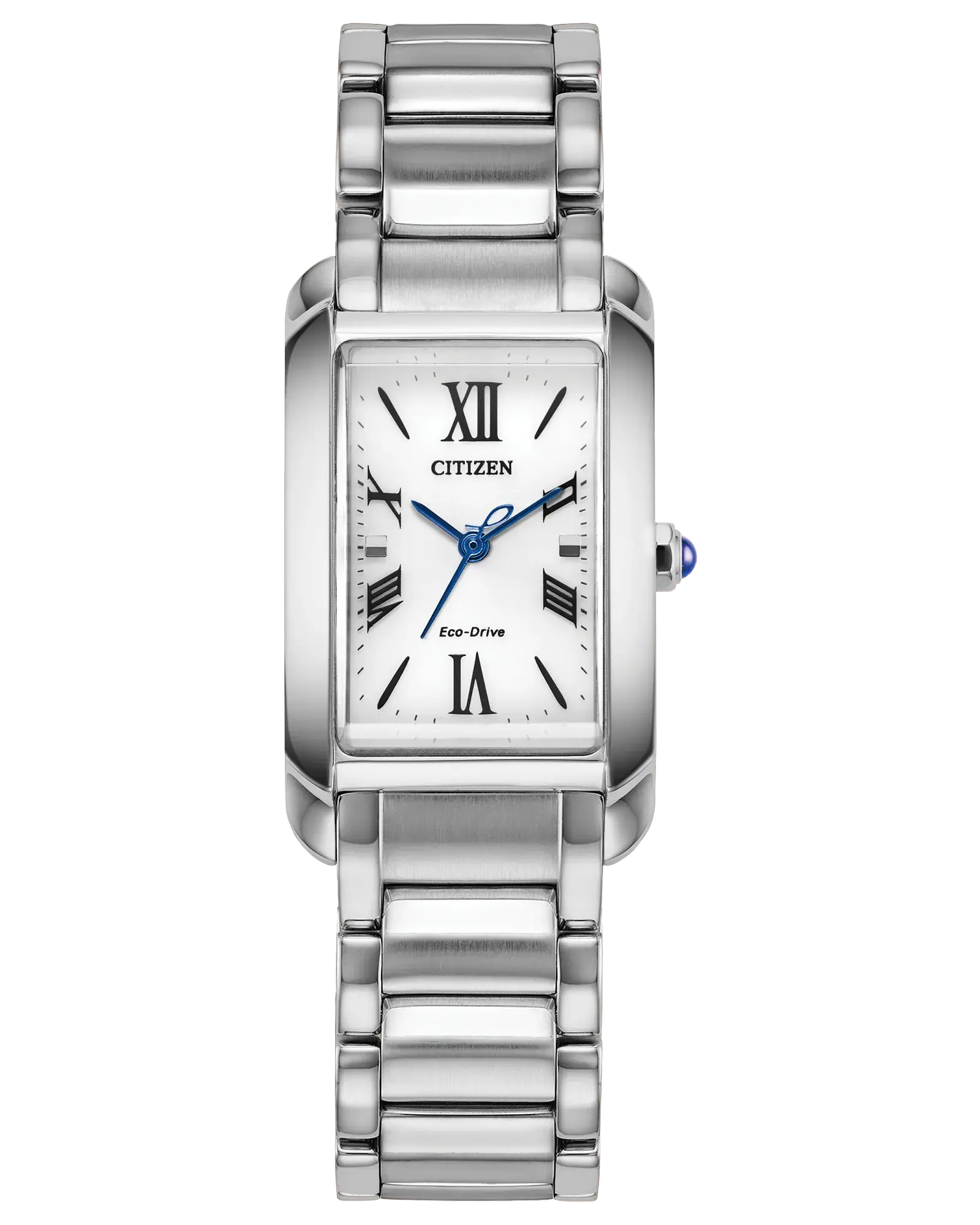 Women's Stainless Eco-Drive 3-Hand watch with a White Dial and Sapphire Crystal. EW5620-55A