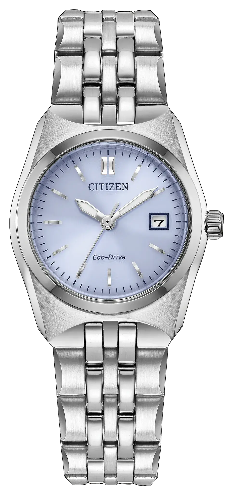 Women's Stainless Steel Corso Eco-Drive watch with a Lavender Dial 3-hands and date.  EW2291-51Z