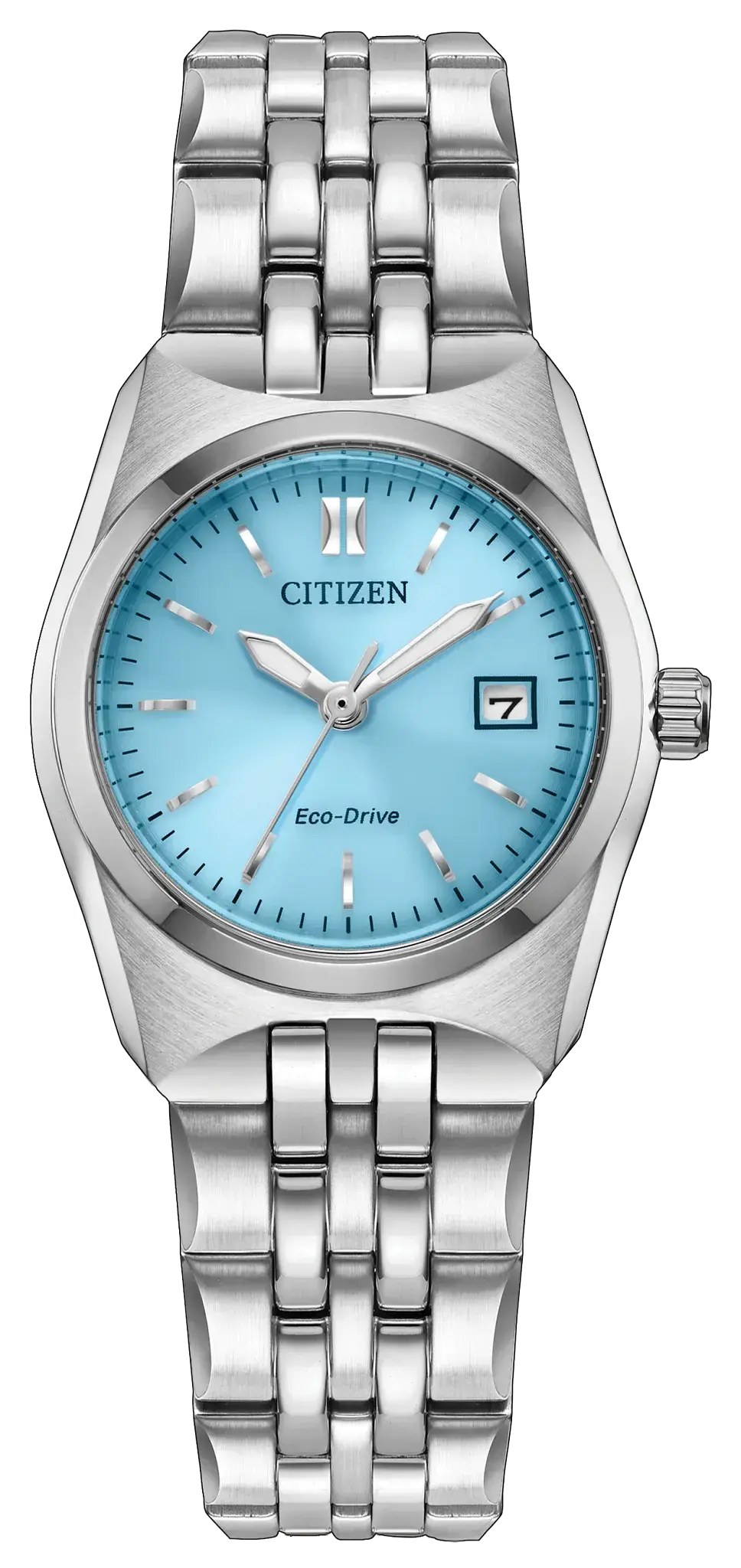 Women's Stainless Steel Corso Eco-Drive watch with a Light Blue Dial 3-hands and date.  EW2291-51L