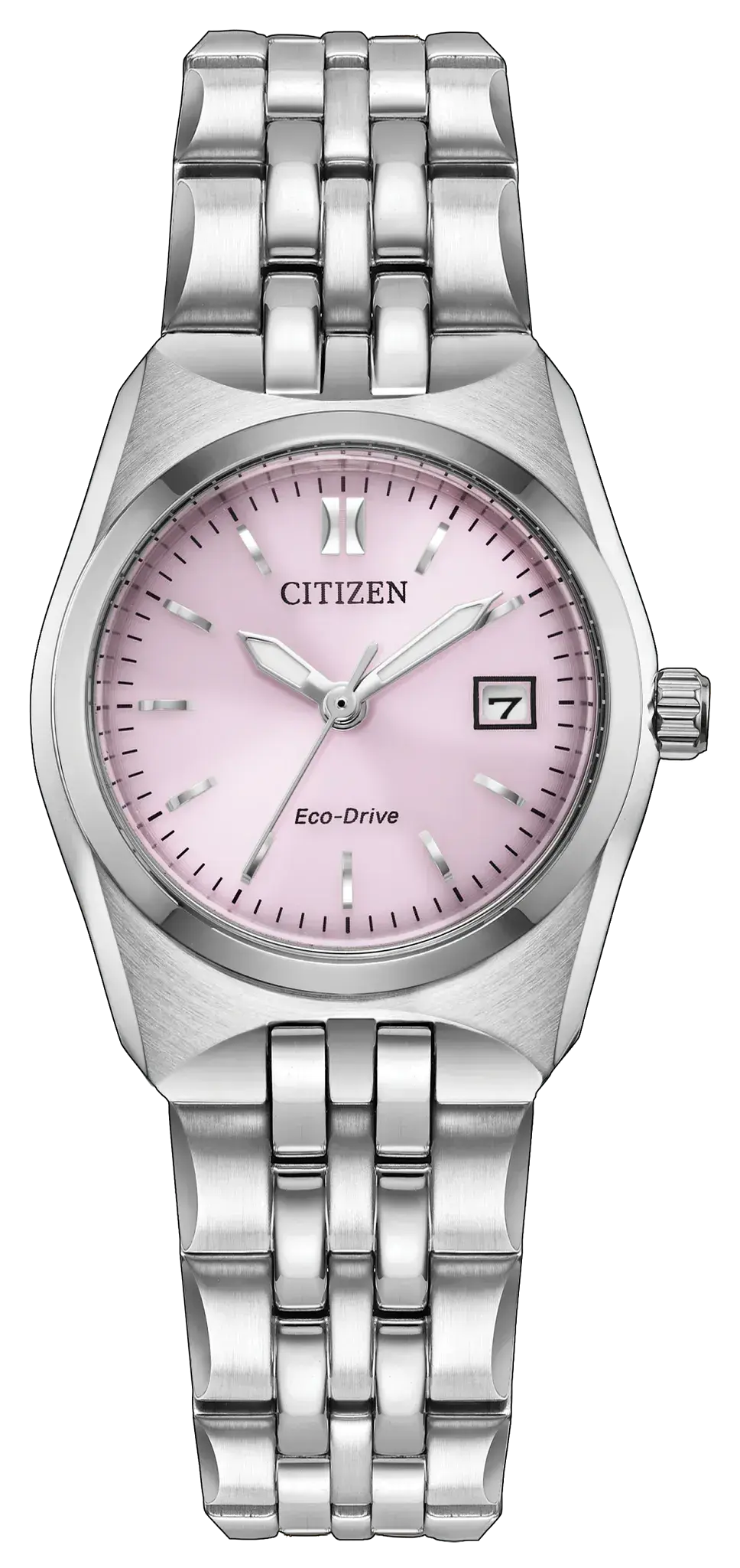 Women's Stainless Steel Corso Eco-Drive watch with a Pink Dial 3-hands and date.  EW2291-51X