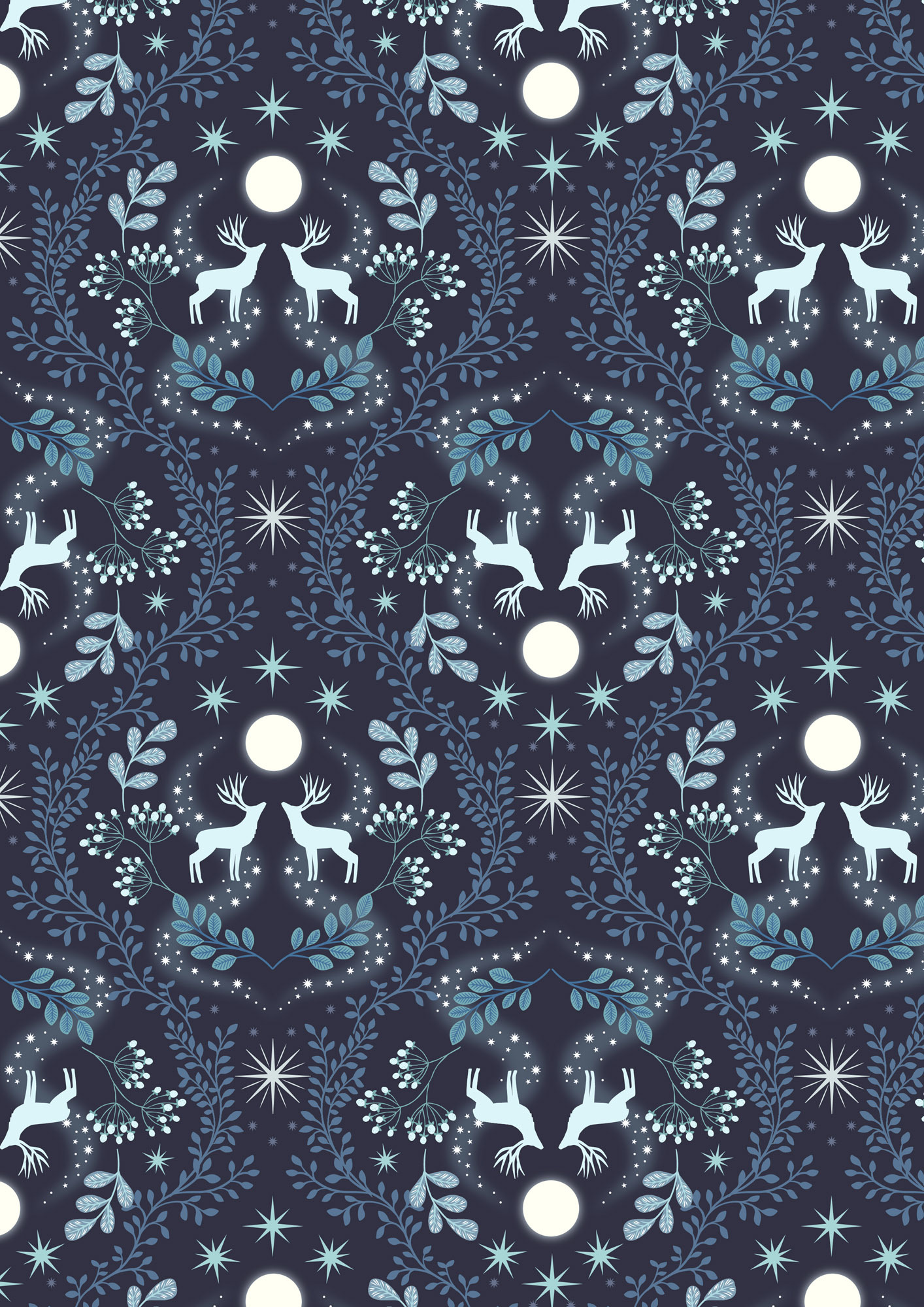 A Winter's Moon - Stag on midnight blue with pearl