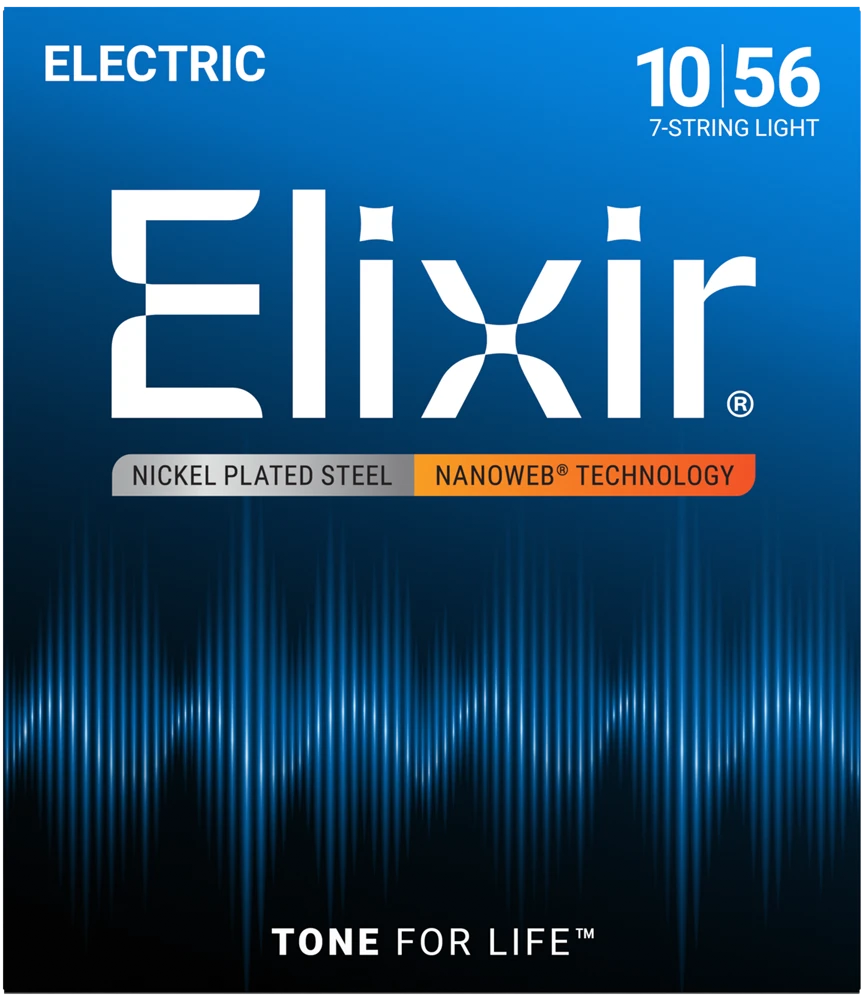 Elixir 12057 Nanoweb Coated Nickel-Plated 7-String Light Electric Guitar Strings 10-56
