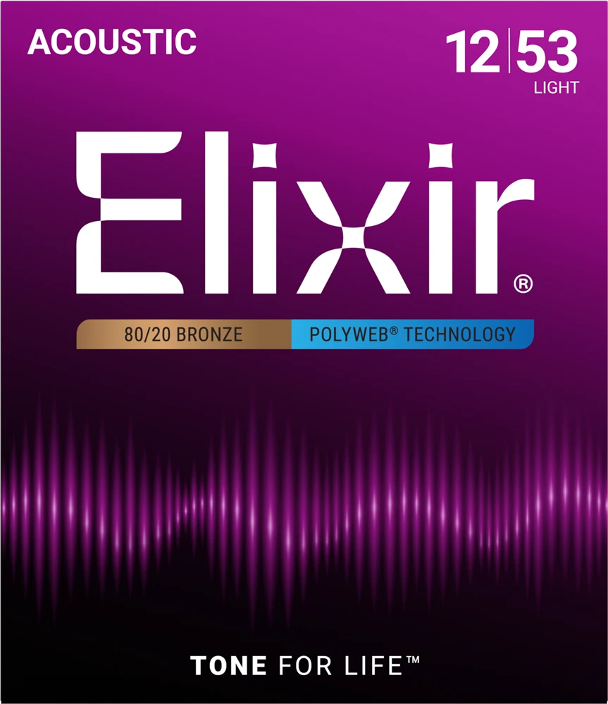 Elixir 11050 Polyweb Coated 80/20 Bronze Light Acoustic Guitar Strings 12-53