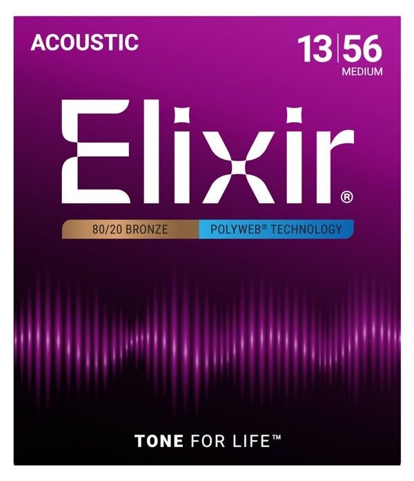 Elixir 11100 Polyweb Coated 80/20 Bronze Medium Acoustic Guitar Strings 13-56