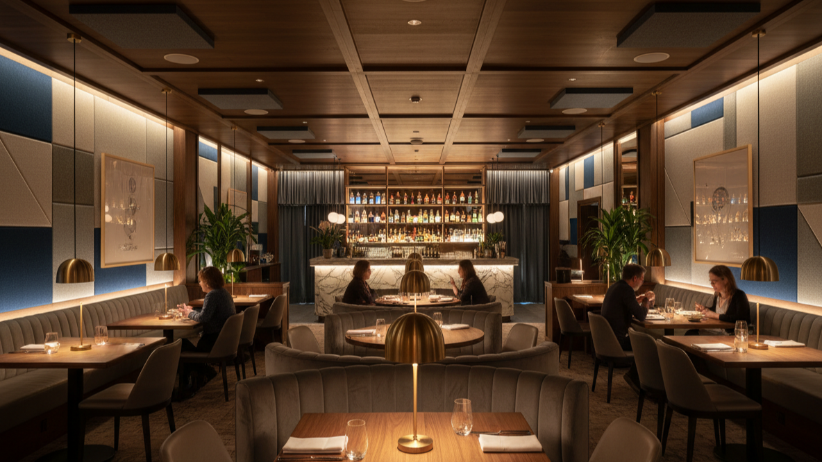 Professional sound system and acoustic treatment in restaurant