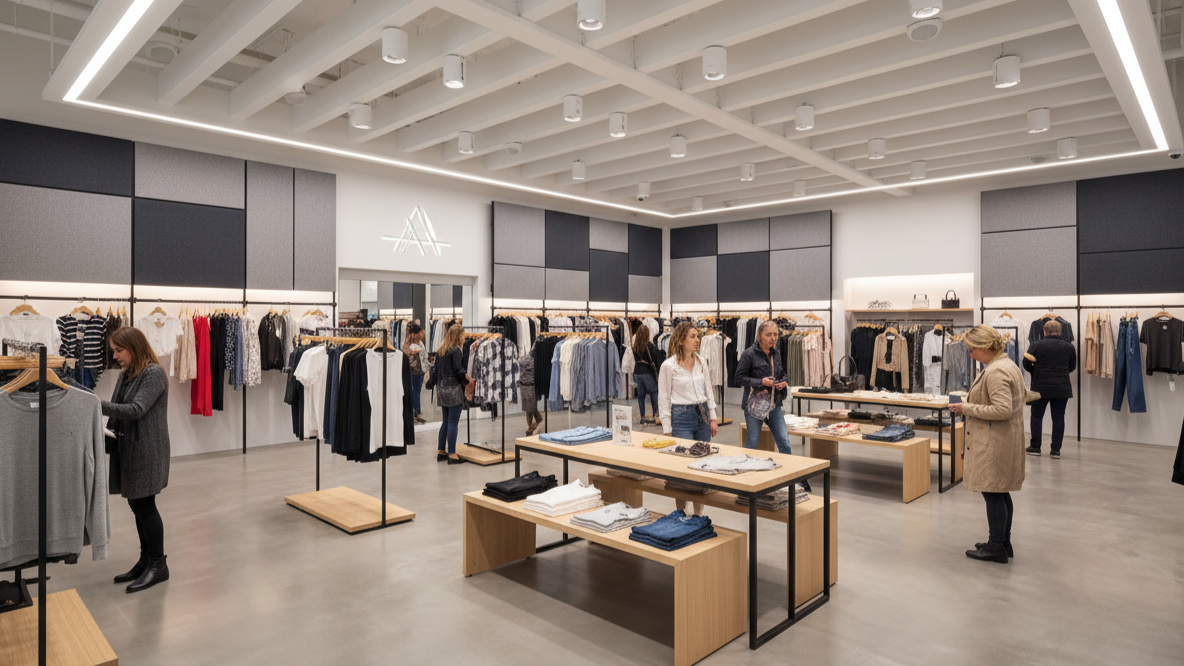 Professional sound system and acoustic treatment in retail store