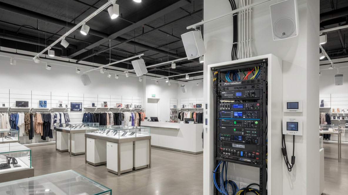 Retail store with professional sound system