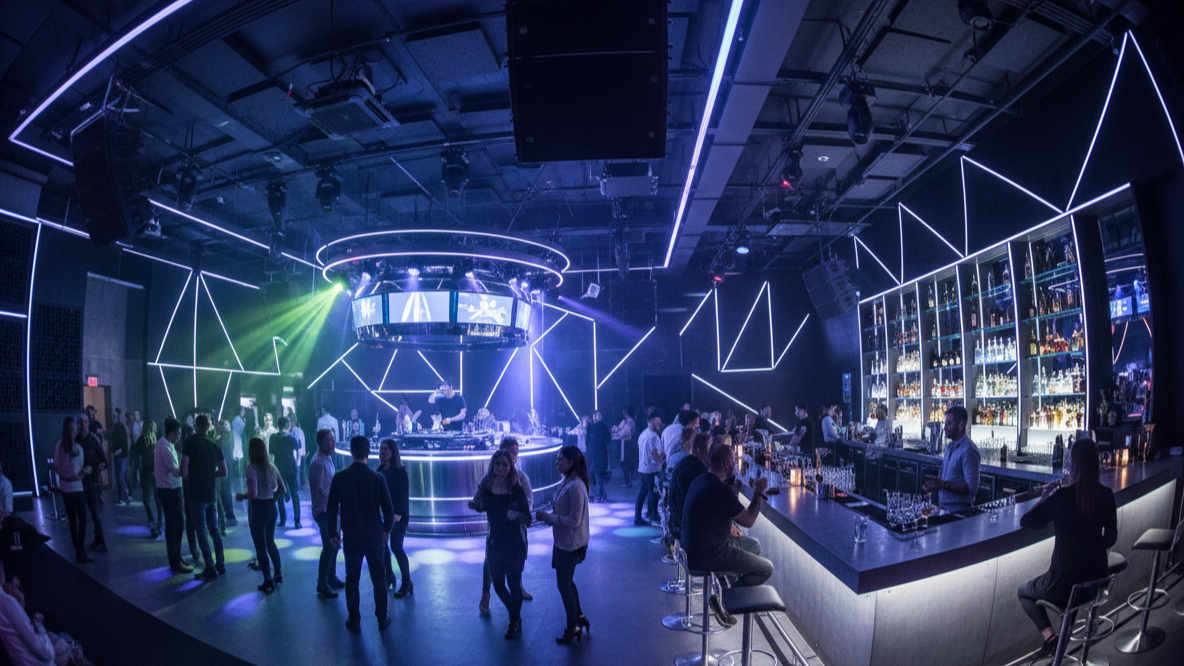 Professional sound system and acoustic treatment in bar and nightclub