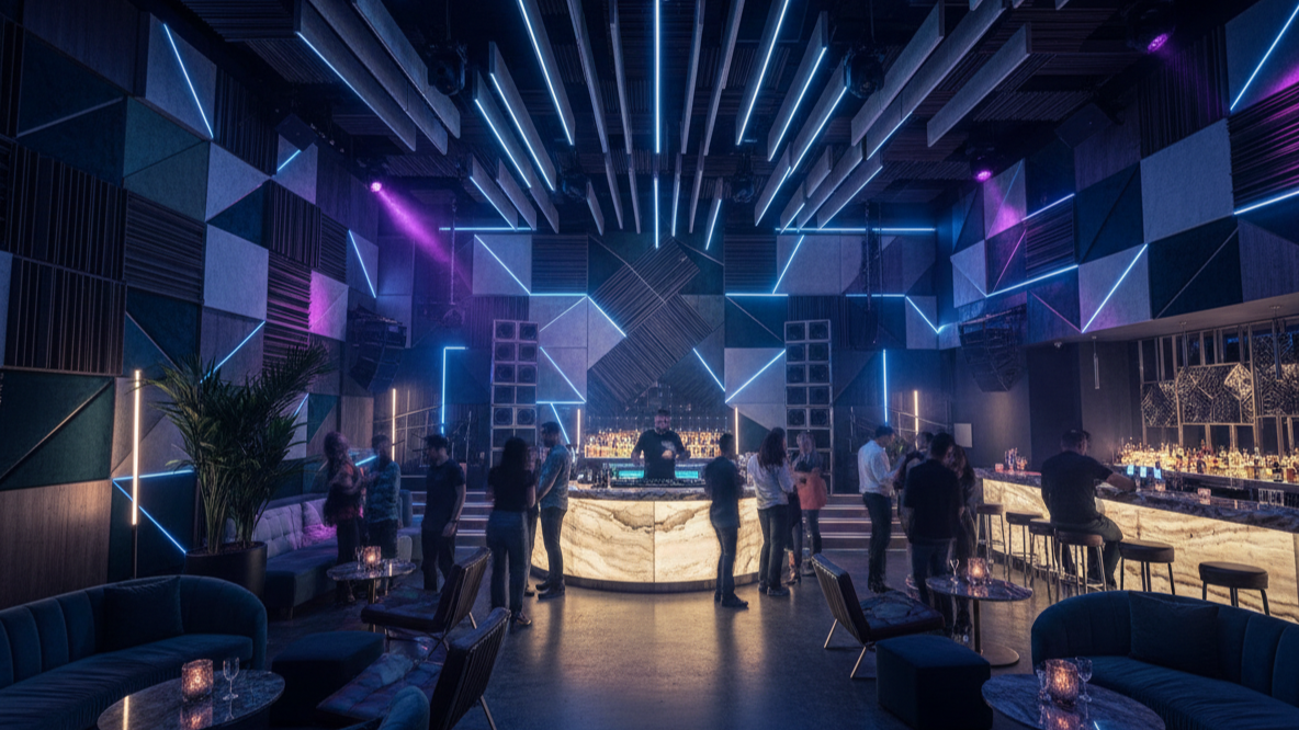 Acoustic treatment in bar and nightclub