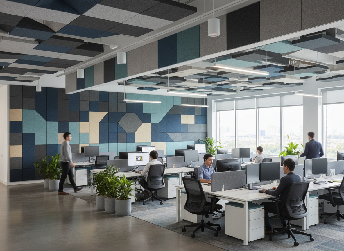 Professional sound system and acoustic treatment in office and conference center