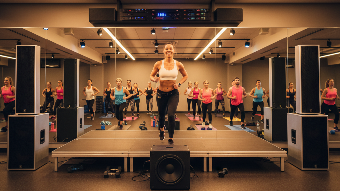 Fitness center with professional sound system