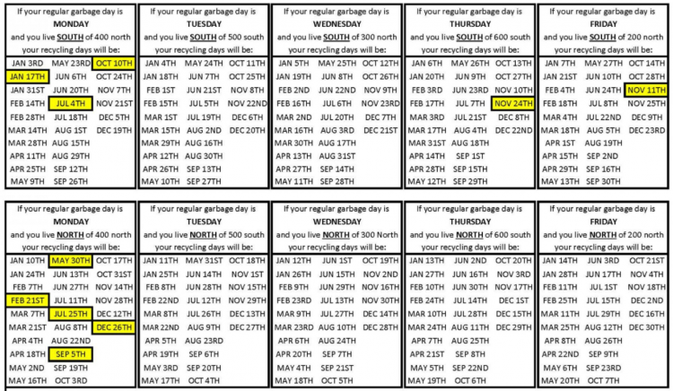 schedule of recycling pickup dates by neighborhood